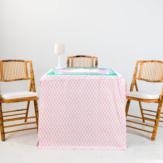 Full Length Fitted Card Tablecloth: Sprig in Pink