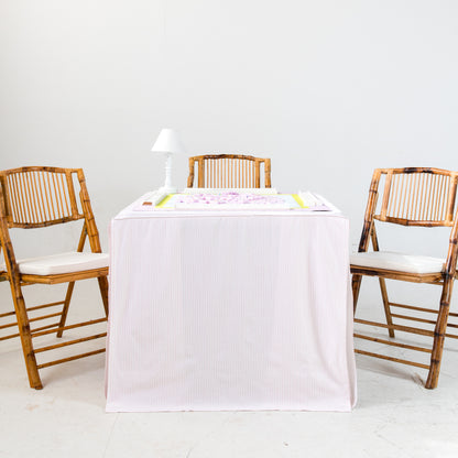 Full Length Fitted Card Tablecloth: Ticking Stripe in Light Pink