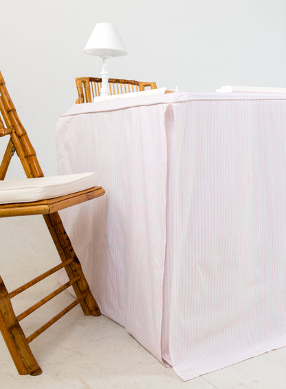 Full Length Fitted Card Tablecloth: Ticking Stripe in Light Pink