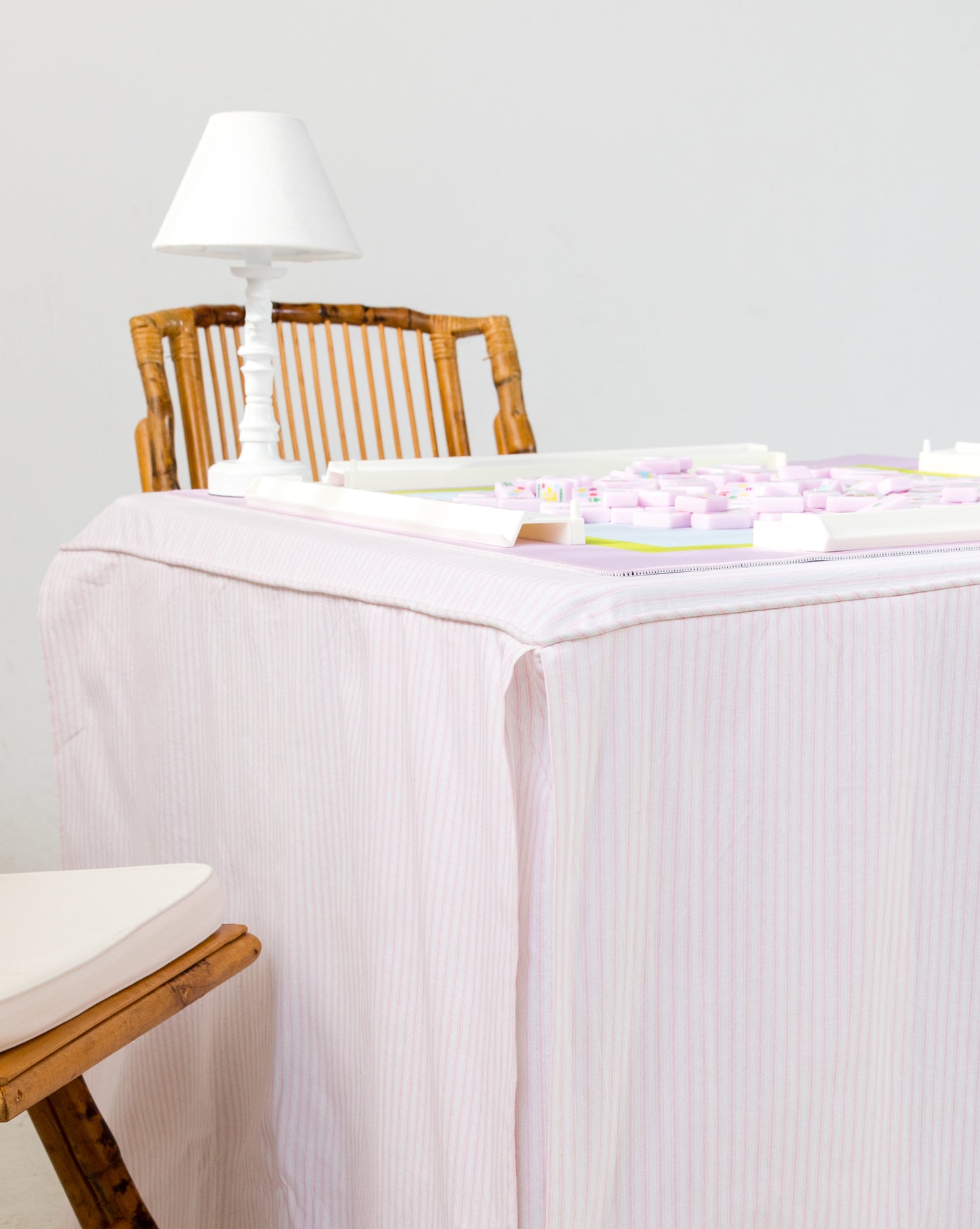 Full Length Fitted Card Tablecloth: Ticking Stripe in Light Pink