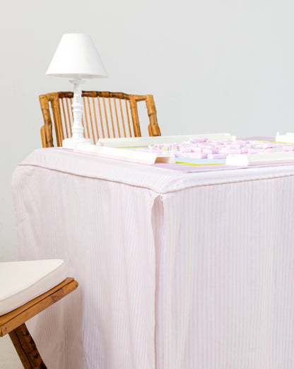 Full Length Fitted Card Tablecloth: Ticking Stripe in Light Pink