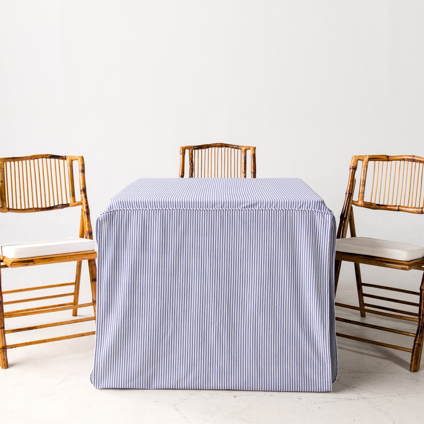 Full Length Fitted Card Tablecloth: Ticking Stripe in Navy