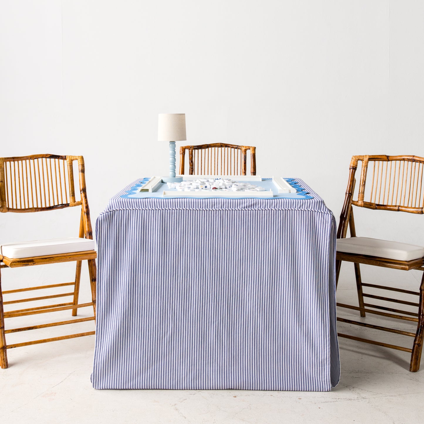 Full Length Fitted Card Tablecloth: Ticking Stripe in Navy