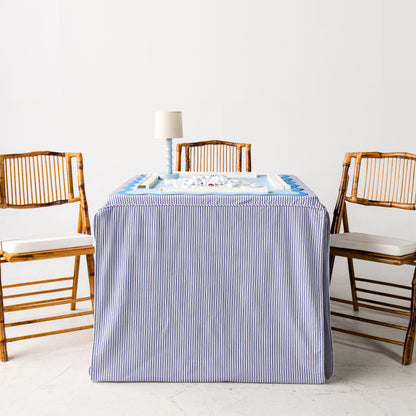 Full Length Fitted Card Tablecloth: Ticking Stripe in Navy