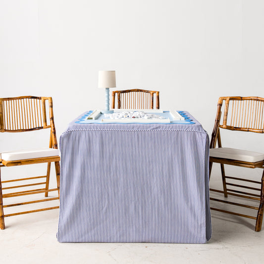 Full Length Fitted Card Tablecloth: Ticking Stripe in Navy