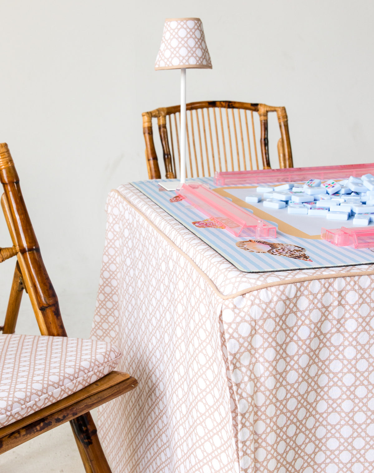 Full Length Fitted Card Tablecloth: Cane in Tan