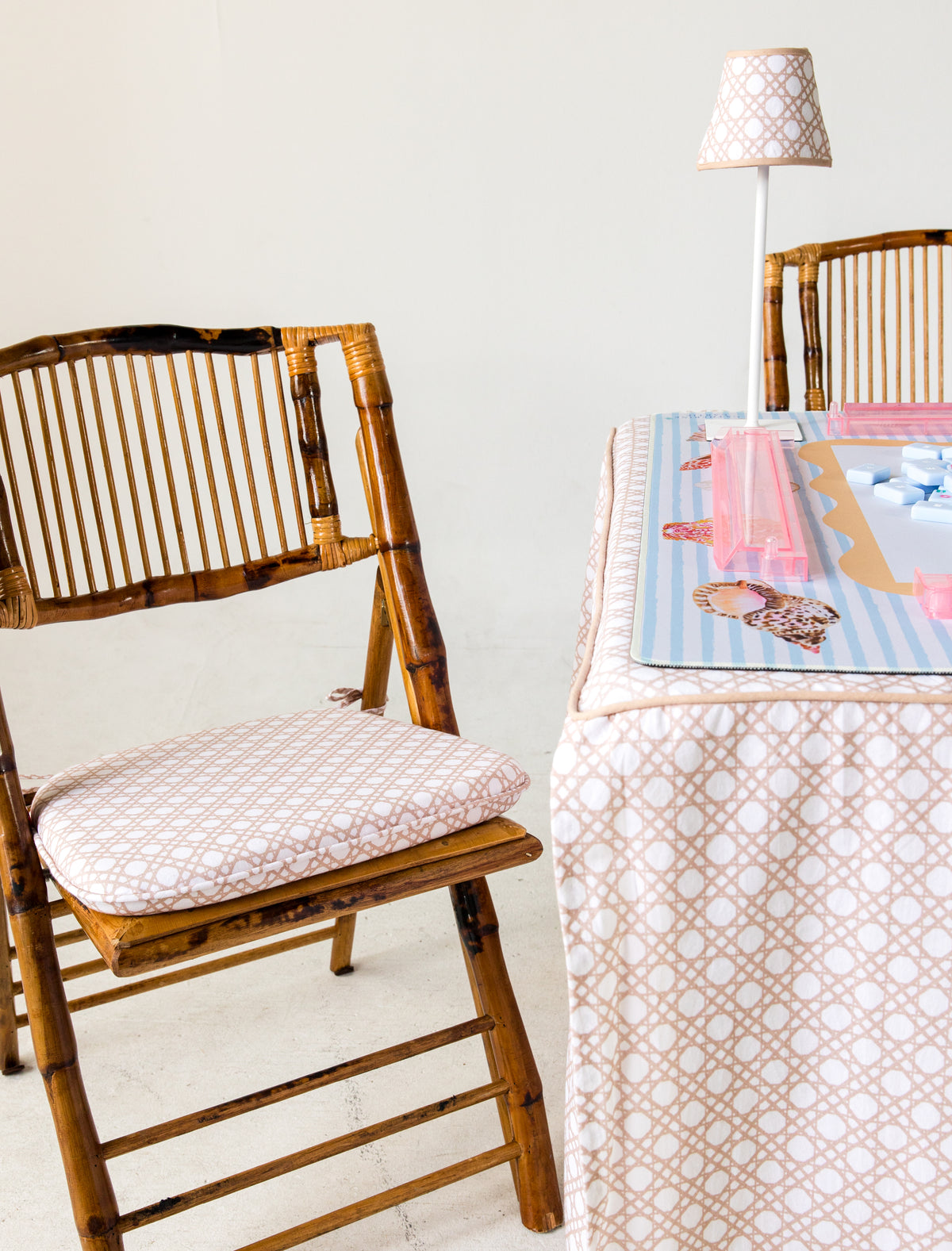 Full Length Fitted Card Tablecloth: Cane in Tan