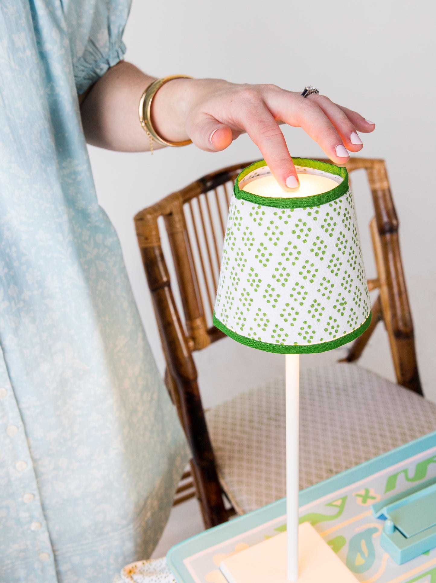 Rechargeable Table Lamp Shade: Dottie in Green