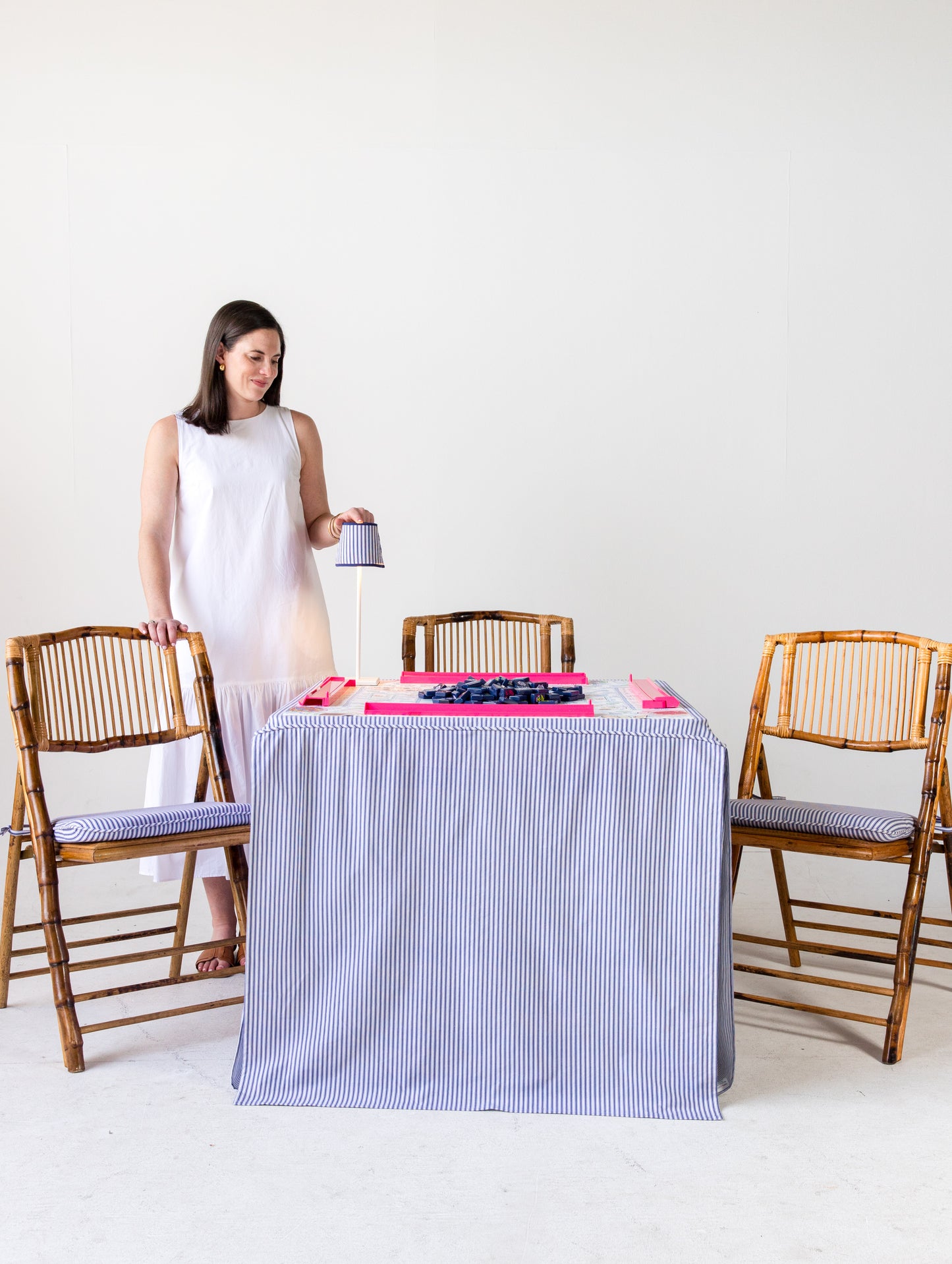 Rechargeable Table Lamp Shade: Ticking Stripe in Navy