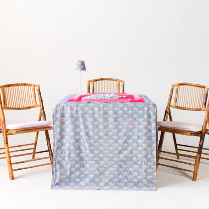 Full Length Fitted Card Tablecloth: Trailing Tulips in Blue