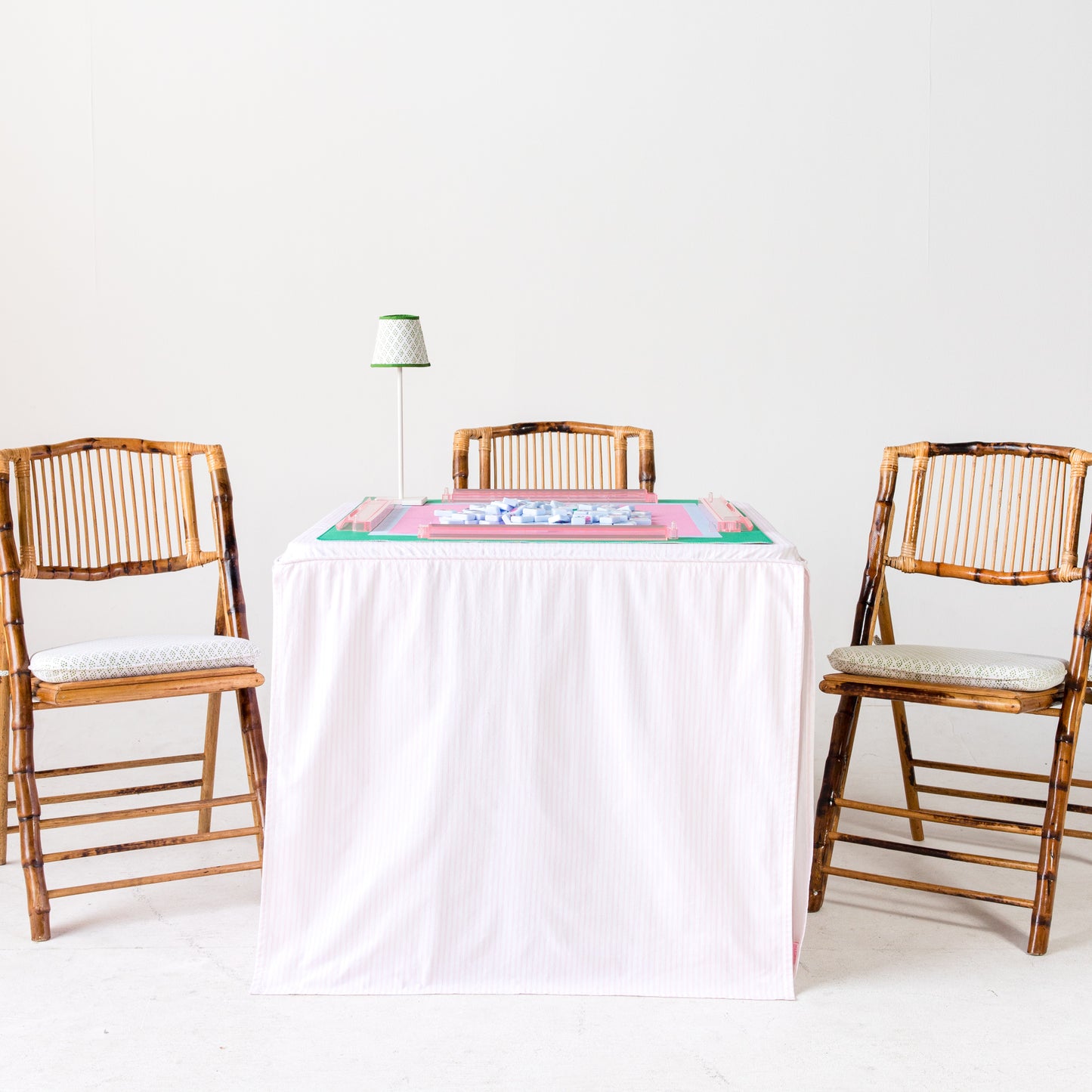 Full Length Fitted Card Tablecloth: Ticking Stripe in Light Pink