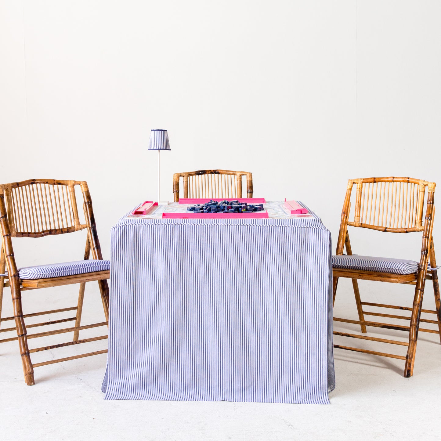 Full Length Fitted Card Tablecloth: Ticking Stripe in Navy