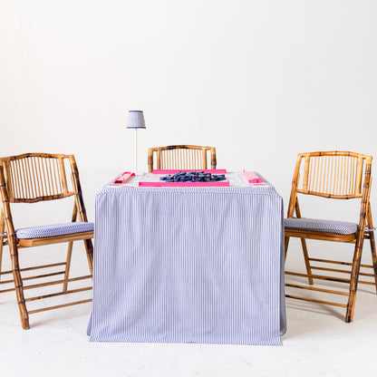 Full Length Fitted Card Tablecloth: Ticking Stripe in Navy
