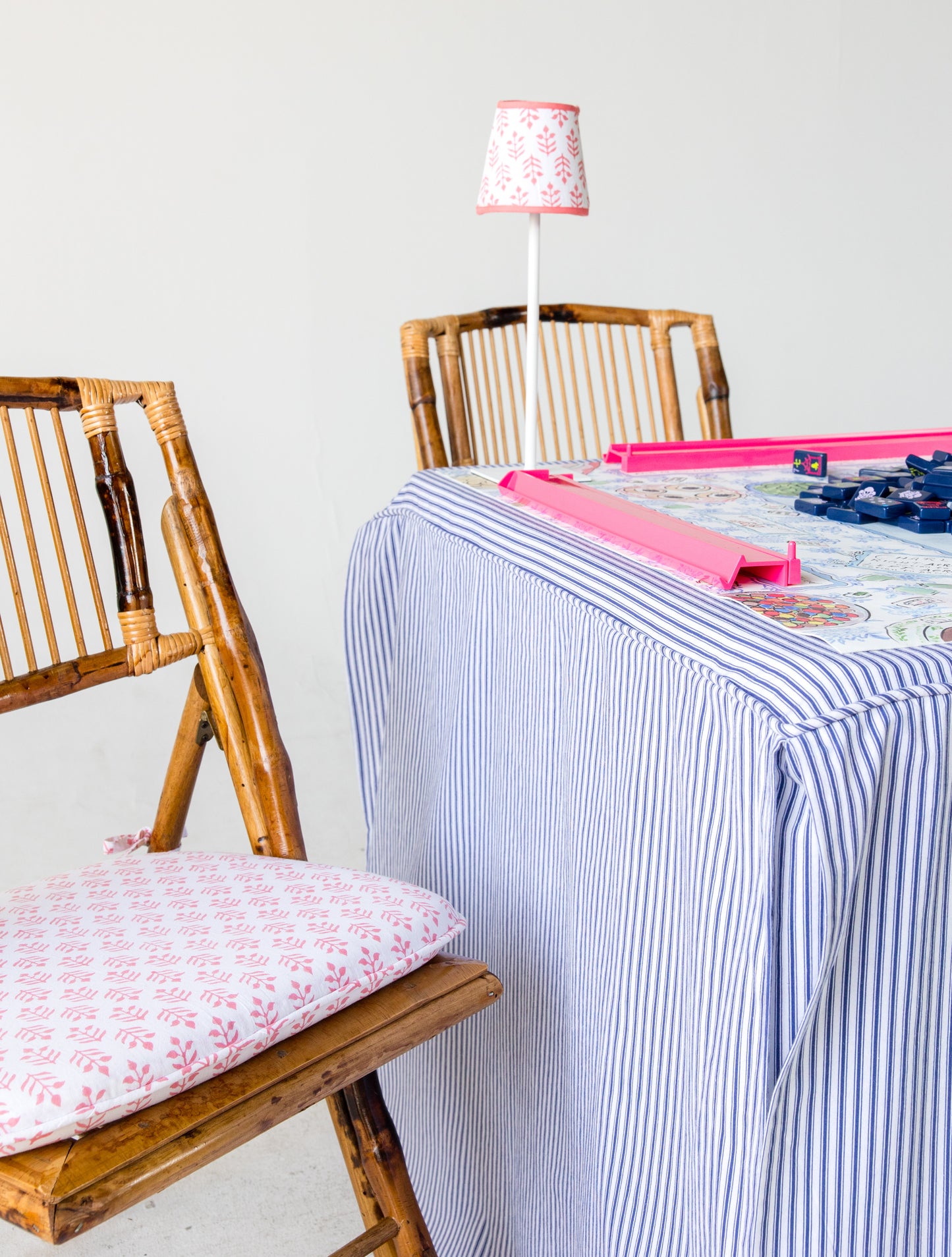 Full Length Fitted Card Tablecloth: Ticking Stripe in Navy