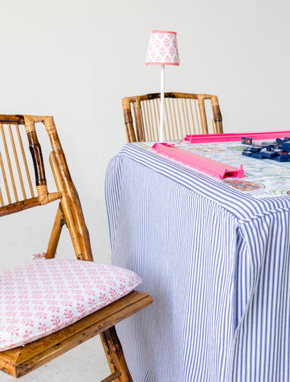 Full Length Fitted Card Tablecloth: Ticking Stripe in Navy