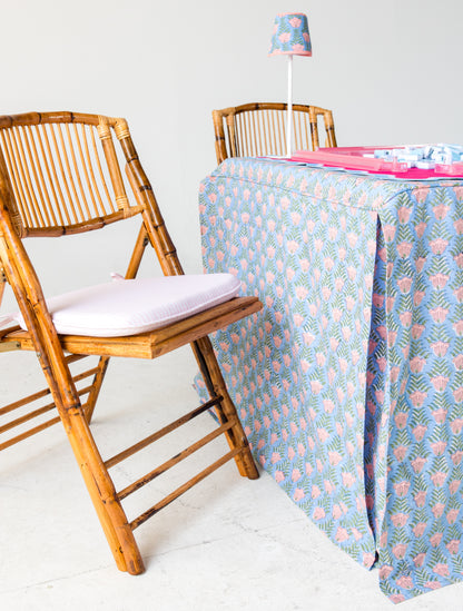 Full Length Fitted Card Tablecloth: Trailing Tulips in Blue