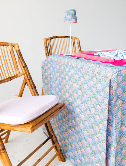 Full Length Fitted Card Tablecloth: Trailing Tulips in Blue