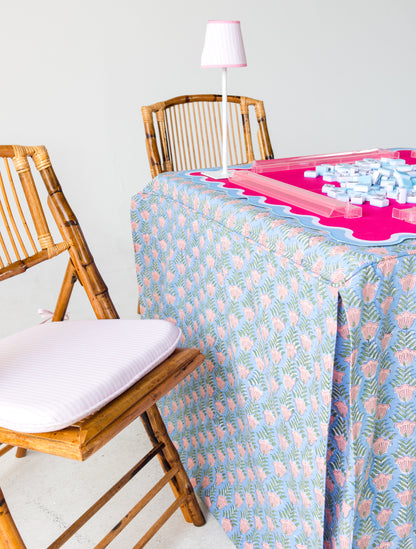 Full Length Fitted Card Tablecloth: Trailing Tulips in Blue