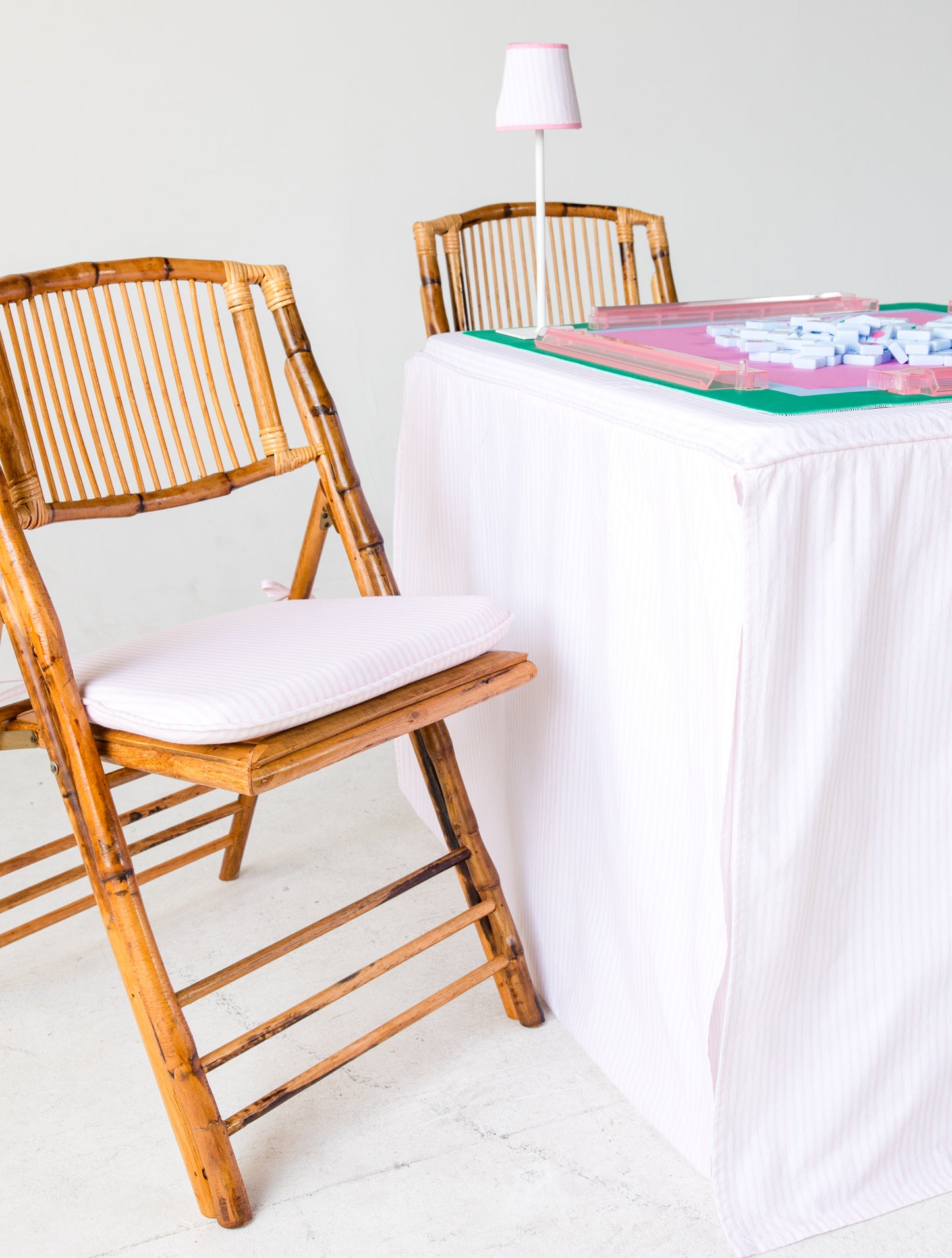 Full Length Fitted Card Tablecloth: Ticking Stripe in Light Pink