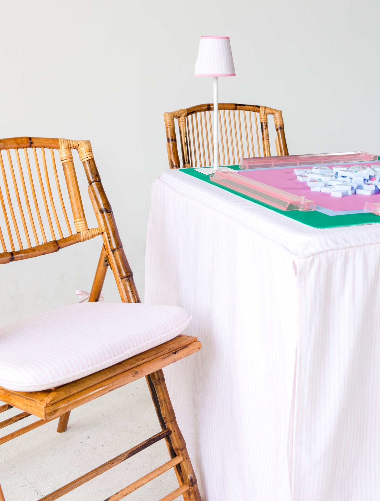 Full Length Fitted Card Tablecloth: Ticking Stripe in Light Pink