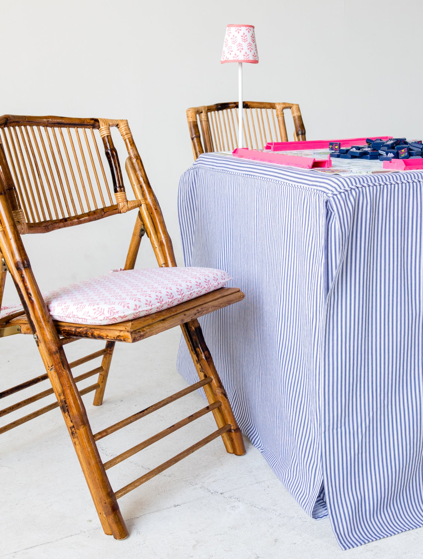 Full Length Fitted Card Tablecloth: Ticking Stripe in Navy