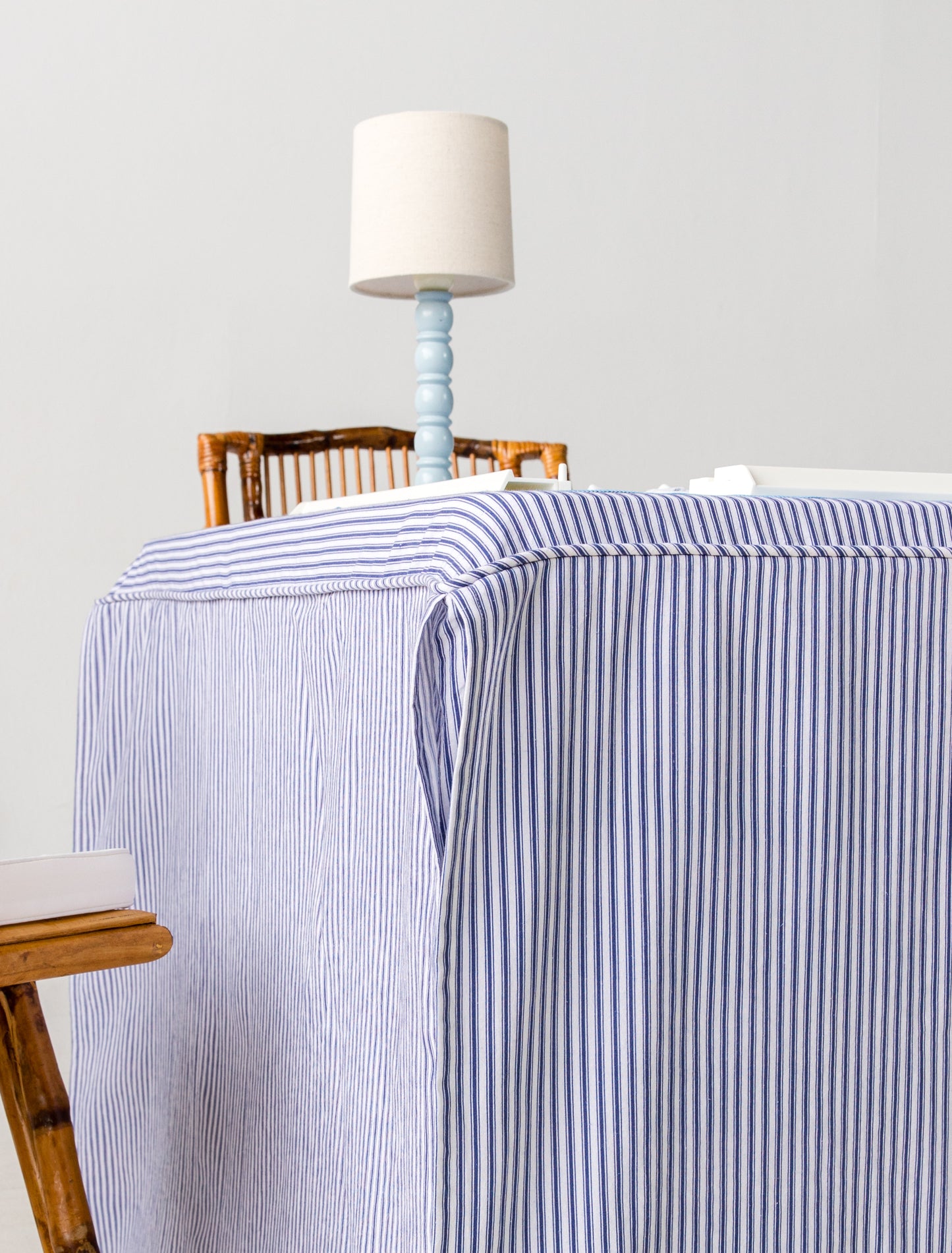 Full Length Fitted Card Tablecloth: Ticking Stripe in Navy