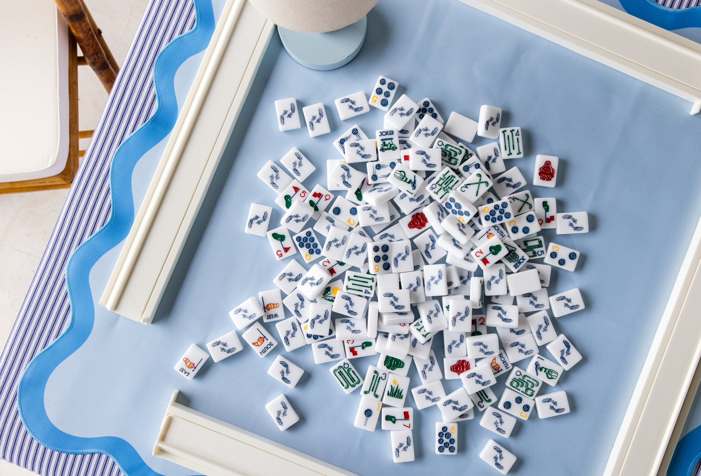 Full Length Fitted Card Tablecloth: Ticking Stripe in Navy