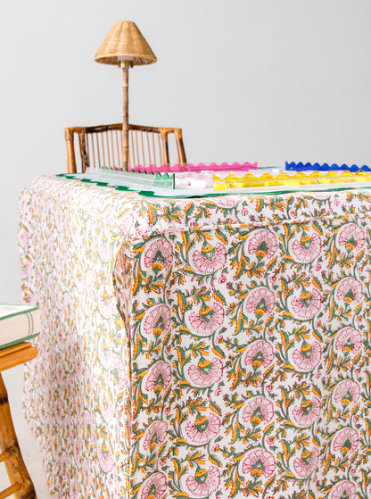 Full Length Fitted Card Tablecloth: Petal Whorl in Pink