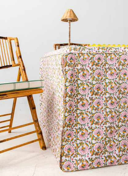 Full Length Fitted Card Tablecloth: Petal Whorl in Pink