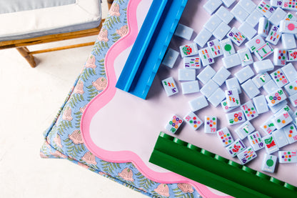 Full Length Fitted Card Tablecloth: Trailing Tulips in Blue