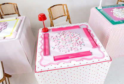 Full Length Fitted Card Tablecloth: Ticking Stripe in Light Pink