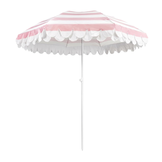Pink and White Stripe Scallop Umbrella