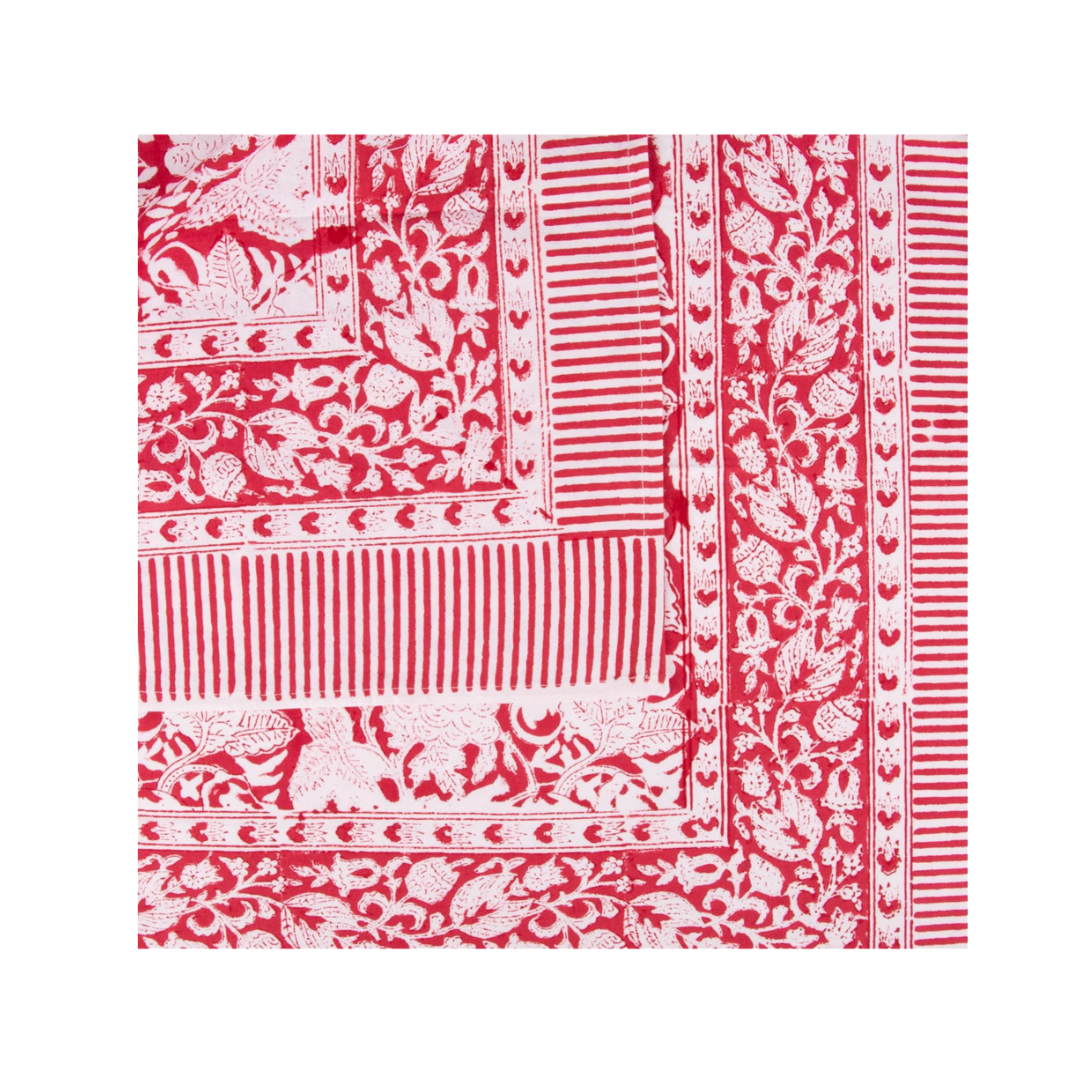 Red Blockprint Rectangular Tablecloth