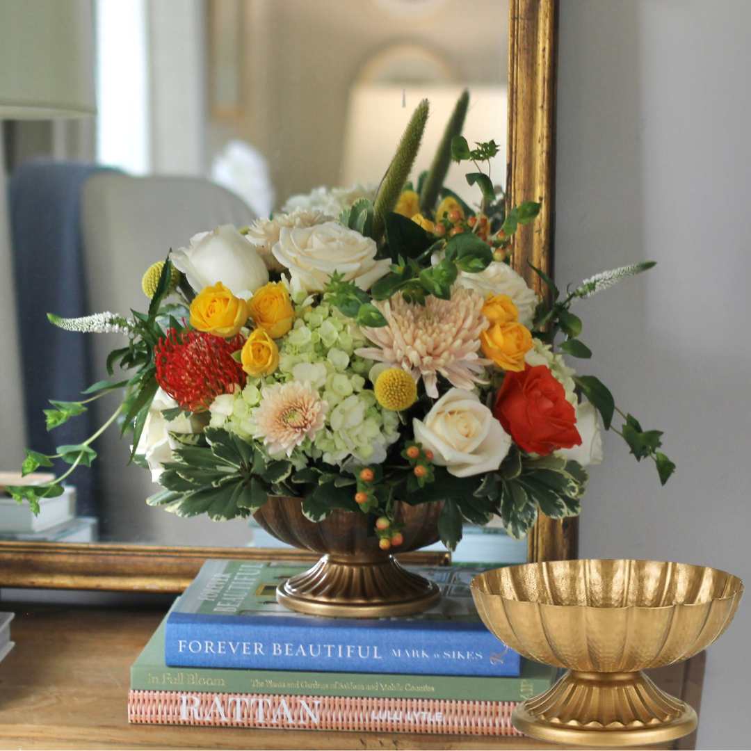 THANKSGIVING Large Metallic Footed Compote Arrangement
