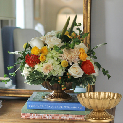 THANKSGIVING Large Metallic Footed Compote Arrangement